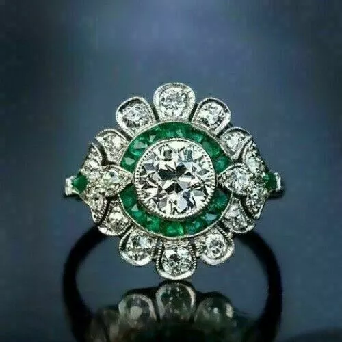 3.35 Ct Round Cut Lab-Created Diamond Iconic Floral 1930's Vintage Art Deco Ring