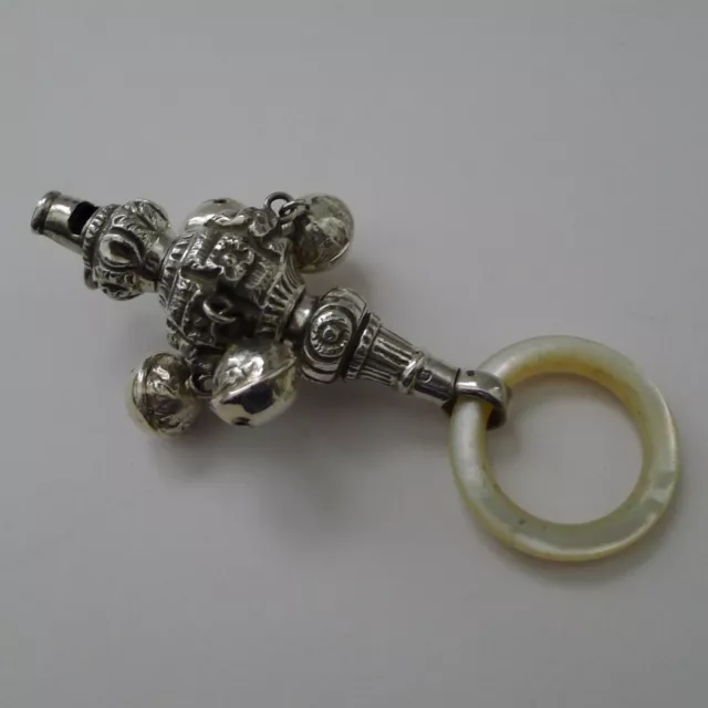 Victorian Sterling Silver Baby Rattle / Whistle - George Unite