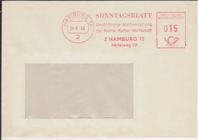 Firmenbrief mit Freistempel / AFS Hamburg 13 Rotherbaum, Sonntagsblatt, Zeitung