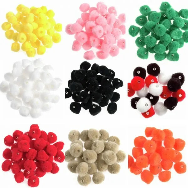 Trimits 50 x Pom Poms With Threading Hole 12mm or 25mm