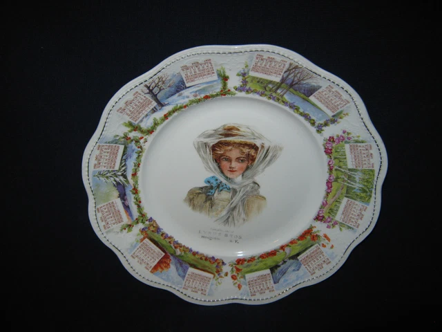 1910 Souvenir 9" Advertising Calendar Lynde Bros Plate Houghton N.y. New York