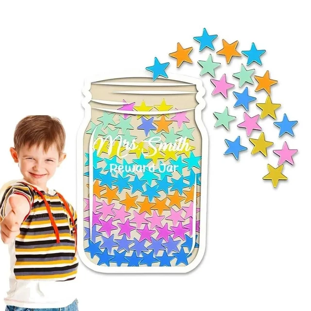 CARTOON KIDS STAR Reward Jars Wooden Classroom Reward Jar With Tokens ...