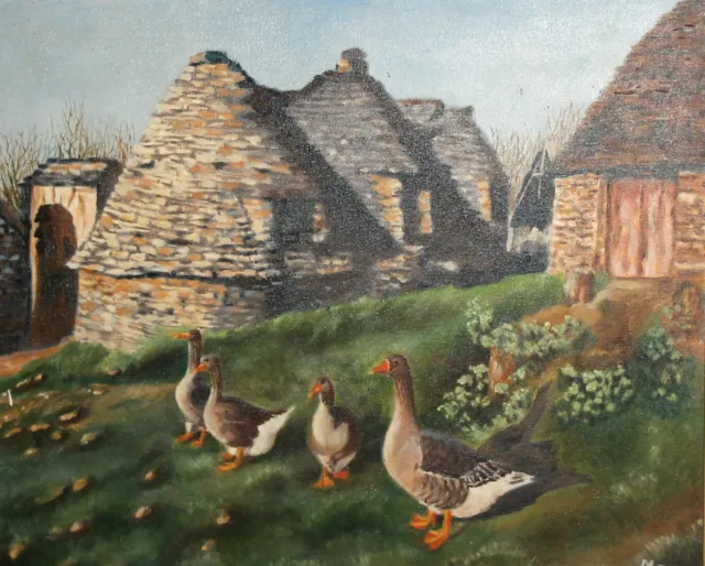 1997 Rural landscape ducks oil painting signed
