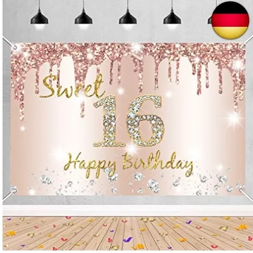 Süßer 16. Geburtstag Mädchen Deko, Sweet 16 Geburtstag Banner Roségold, 16 Geb 3