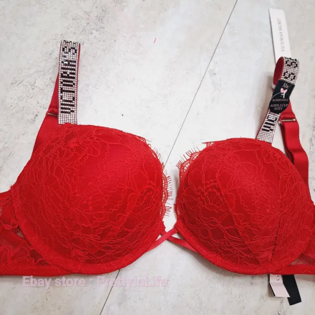 VICTORIA'S SECRET BOMBSHELL ADD-2-CUPS LACE RING STRAP PUSH-UP BRA SET