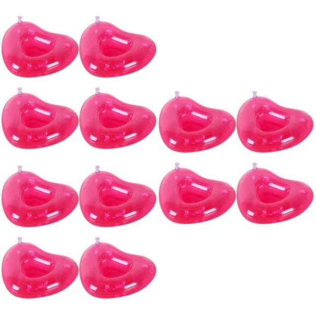 12 PIEZAS Portadores de Cerveza de Agua PVC Inflables Rosa Forma de Corazón Taza Alfombrillas Flotantes Cerveza