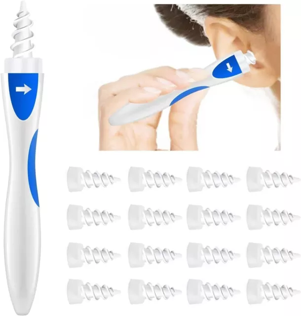 Eliminación de cera para oídos - Herramienta de limpieza en espiral con 16 piezas Q-Grip suave y flexible