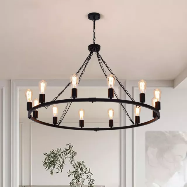 Industrial Vintage Wagon Wheel Ceiling Hanging Lights 12-Light for Living Room