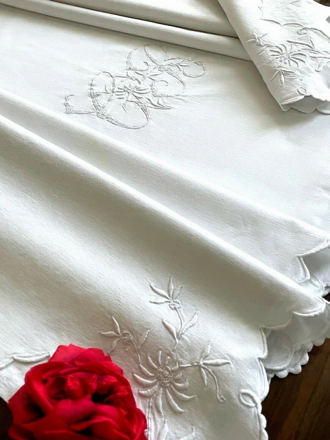 Grand Col Ancien Coton Brodé Main Et Dentelle - Blanc - Taille S - Très Bon état