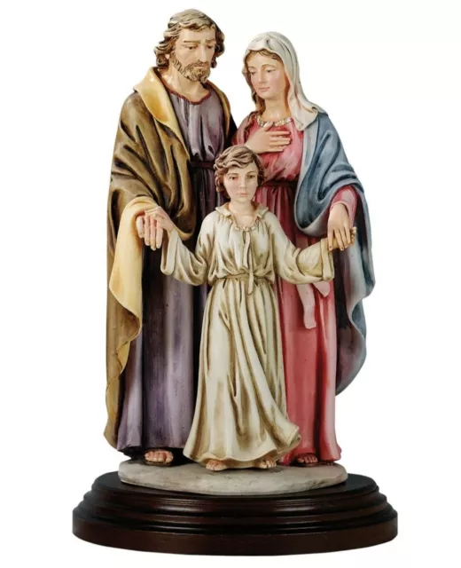 Statua Della Sacra Famiglia Cm 34 In Marmo Resina Piena  Decorata A Mano