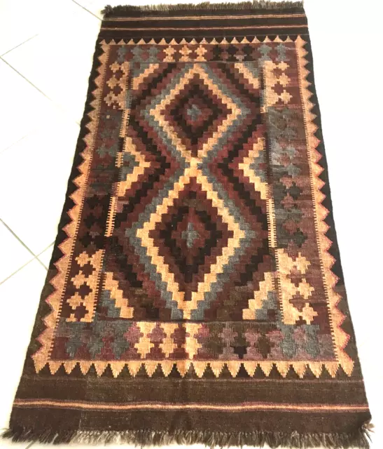 Kelim Teppich Alte Afghan Nomaden Maimana Turkmen Orient Braun Old Rug Carpet