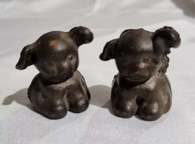 Pair of Vintage Hubley? Cast Iron Toy Pup Dog Miniature Paperweight 1.5"T