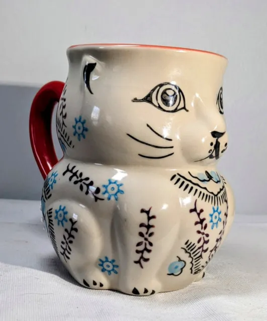 Adorable Cat Mug Yokohama Studio Hand Painted 3D Embossed Ceramic Pottery Miyabi