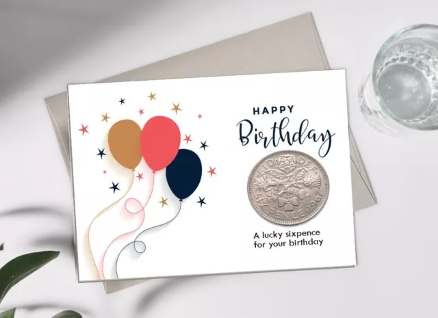 Birthday Card - Lucky Sixpence Keepsake - Birthday gift with free envelope