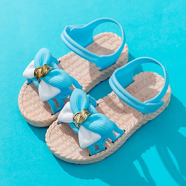 Girls Bow Flat Summer Sandals Toddler Baby Kids Holiday Princess Shoes Size- 7