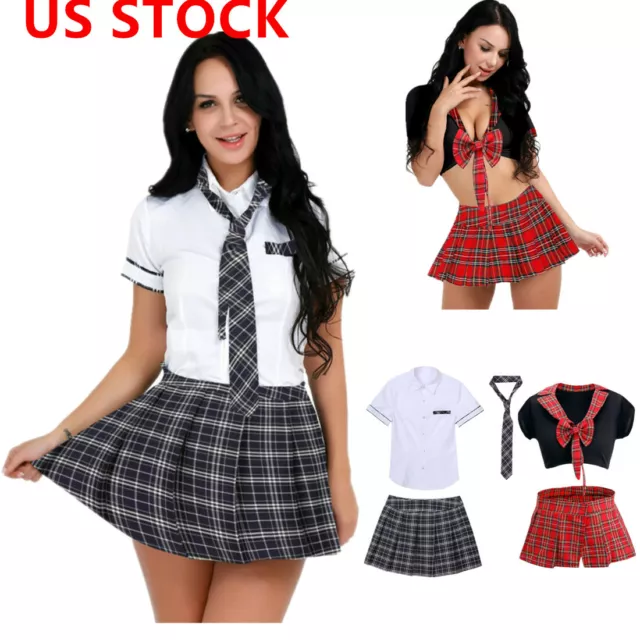 US Sexy Naughty Women School Girl Uniform Student Dress Halloween Party Costume