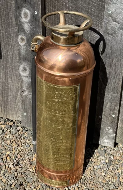 Vintage Copper & Brass Pyrene Soda Acid Fire Extinguisher -With Soda Acid Bottle