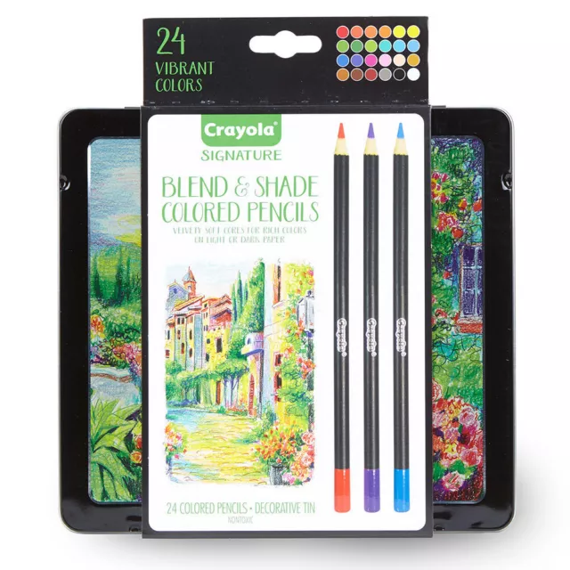 24pc Crayola Signature Blend & Shade Coloured Pencils w/Tin Art/Craft Stationery