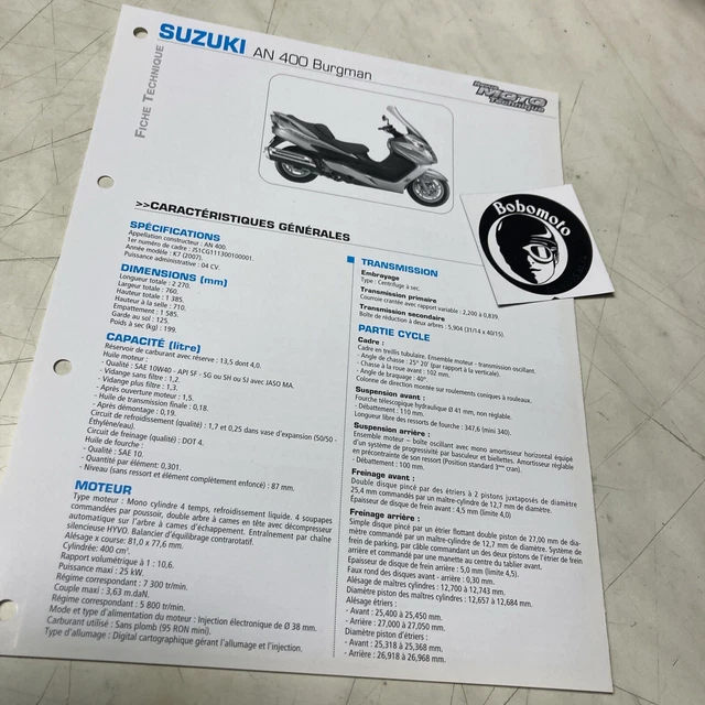 Suzuki AN400 Burgman K7 2007 Anno 400 Scheda Tecnica Motocicletta Prop Scooter