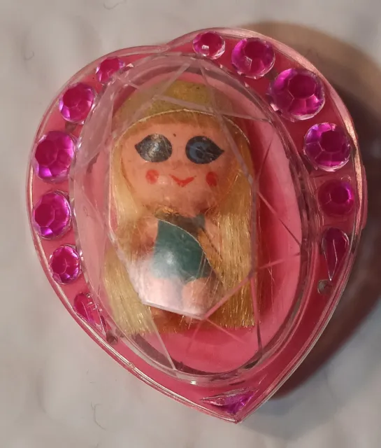 Vintage Liddle Kiddles Jewelry Heart Shaped Pin Locket With Little Doll Mattel