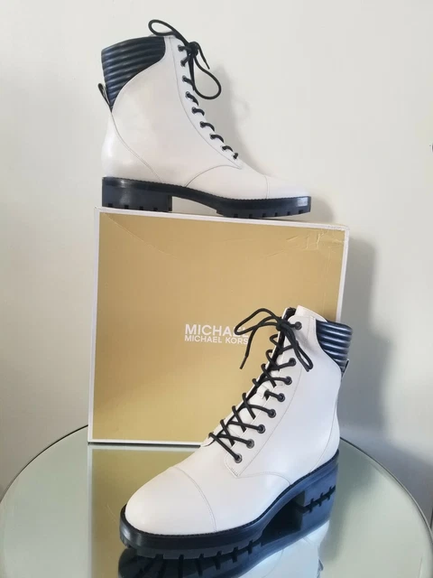 Michael Kors Bastian White Biker  Military Leather Combat Boot Size 11