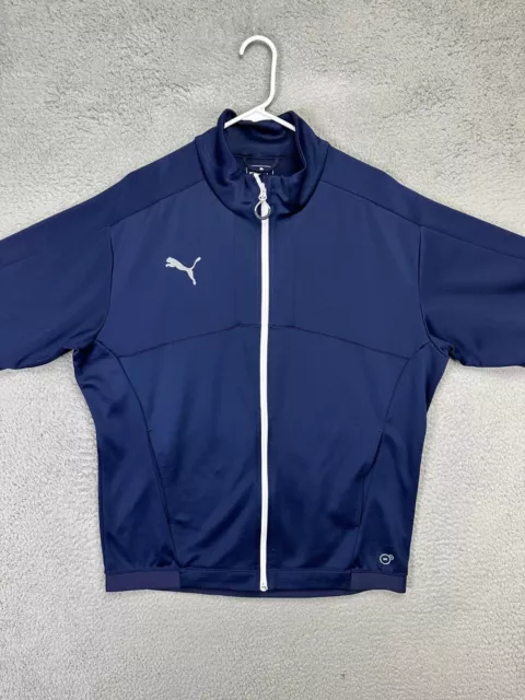 Puma Jacket Mens Large Blue Logo Full Zip Track Activewear Pockets Long Sleeve