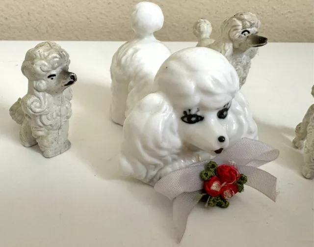 Small Porcelain Poodle Dog MCM Lot Kitsch Decor Japan Set 4 White Gray Mini 3