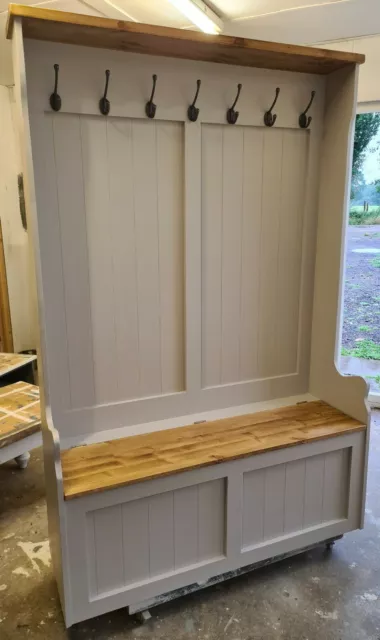 4ft High Back Solid Pine Hall Stand Storage Bench Farrow and ball colour choice 3