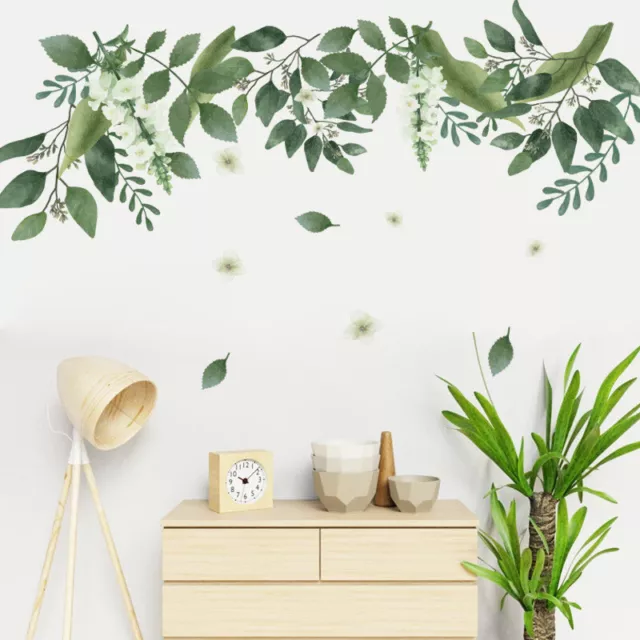 Removable Wall Stickers Nursery Hanging Green Leaves White Flowers Wall Decor AU