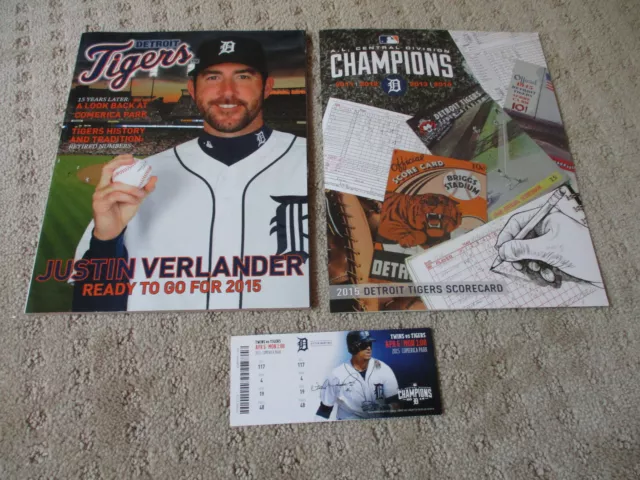 Detroit Tigers 2015 Opening Day Program Scorecard & Ticket Justin Verlander