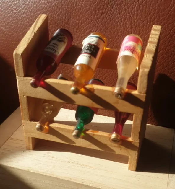 Wooden Wine Rack With 6 Bottles 1:12 Scale Dolls House Pub Bar