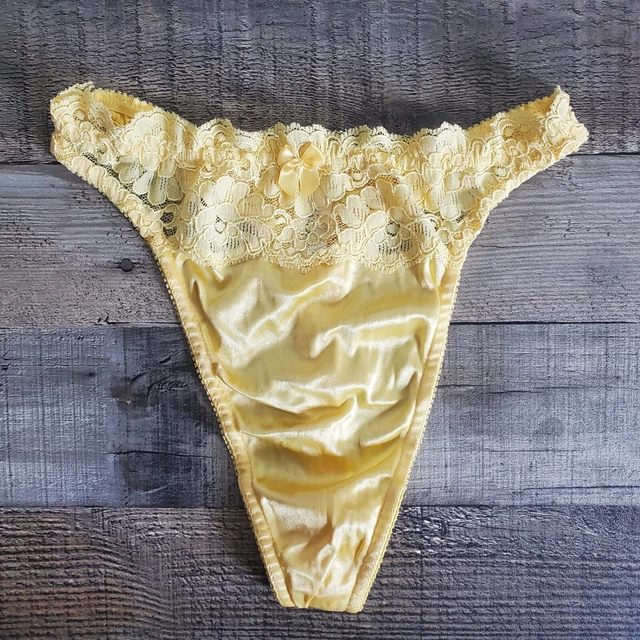 VINTAGE VICTORIA'S SECRET SECOND SKIN SATIN THONG BIKINI PANTIES