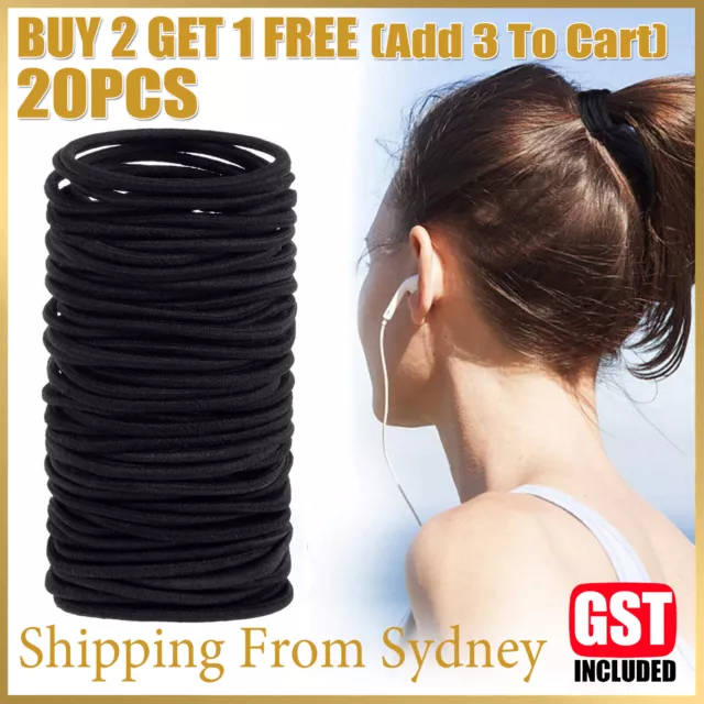 20x Thick Black Elastic Stretch Hair Ties Bands Rope Ponytail Women Girls School