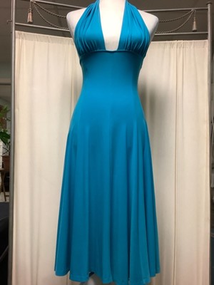 Vintage Blue Halter Retro Marilyn Monroe Pin Up Rockabilly Flowy Flare Dress PXS