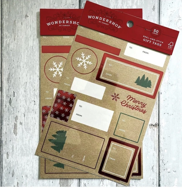 Juego de 2 pegatinas de correo de Navidad WondershopTarget peeling & palo etiquetas de regalo 100 cuentas