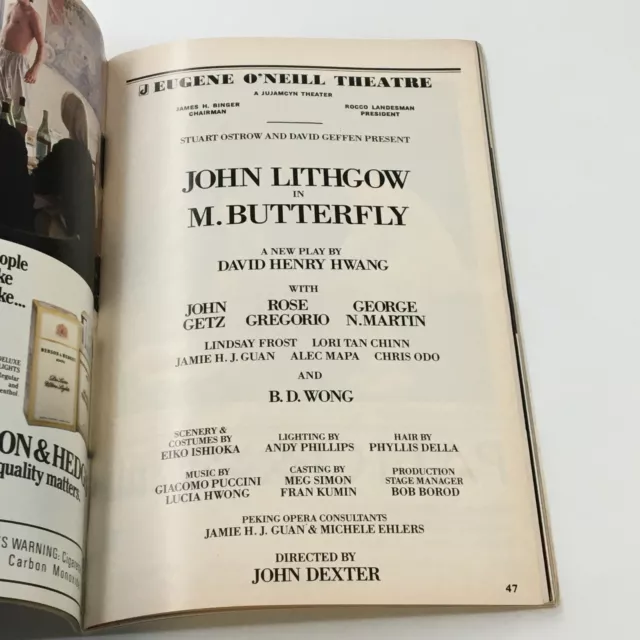 1988 Playbill Eugene O'Neill Theatre John Lithgow in M. Butterfly by David Hwang 3