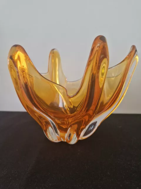 Vintage Orange Art Glass Handkerchief Bowl/Centrepiece