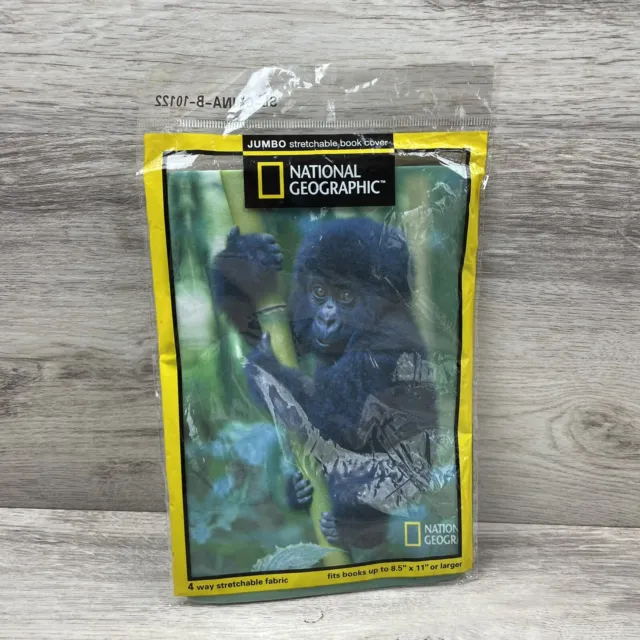 NEW Jumbo Stretchable Book Cover National Geographic Baby Gorilla 8.5” x 11” +