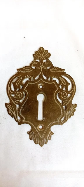 Peacock Design Door Escutcheon Big Brass Keyhole Plate Cover Antique Vintage E61