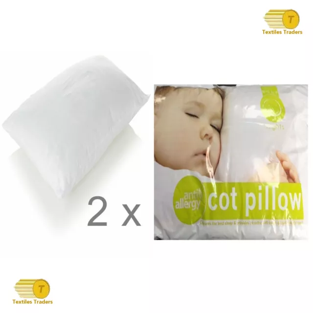 2 x Anti-Allergy Cot Bed Pillow Filling Nursery Baby Junior Toddler 40 x 60 cm