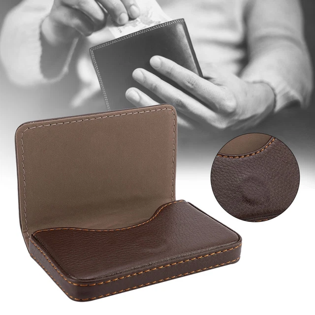 (2) Borsa per carte chiusura magnetica portatile PU custodia per biglietti da visita inox