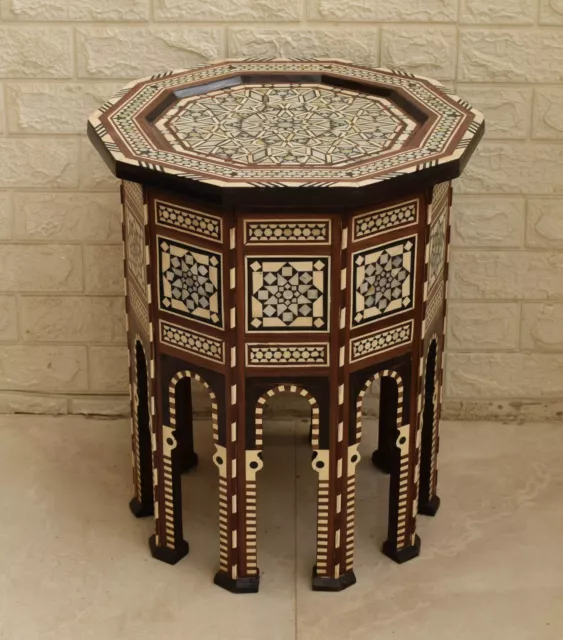 Moroccan 21" H Wood Side Table, Mother of Pearl * Bone Wood End Coffee Table