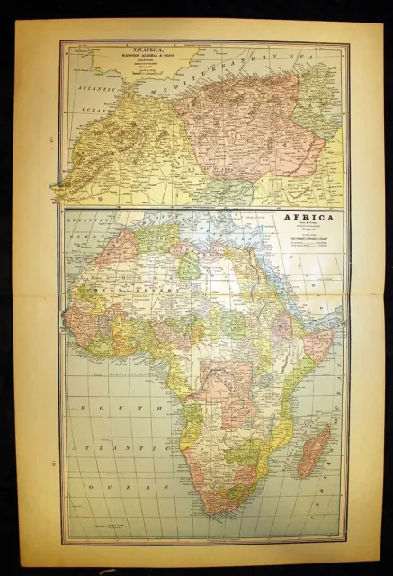 Antique Map Africa 1889 or Australia and South Africa
