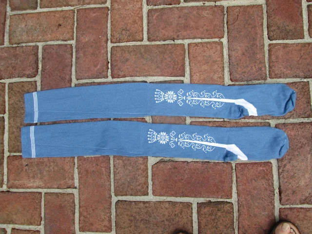 Reenactor Colonial Rev War 18Th C Stockings Clocked White Blue Cotton Foot Wear