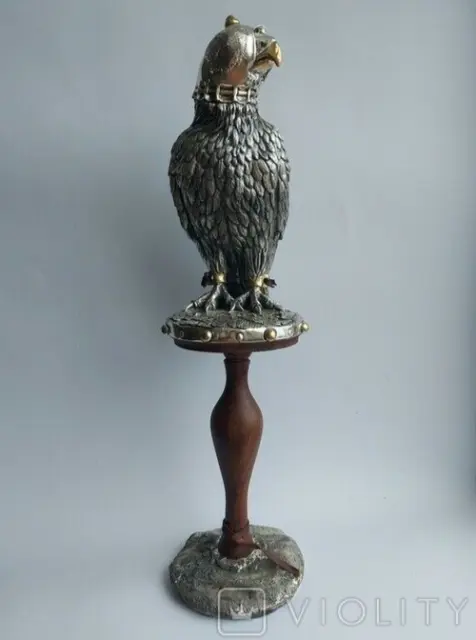 Vintage Falcon Sculpture Krisa Silver Statue Figurine On Stand Wood Italy 20th.