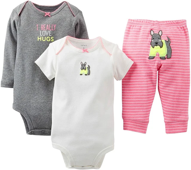 NEW Carters Baby Girls 3 Pc Pink Puppy Bodysuit Pants Set 3M 6M 9M 12M 18M 24M