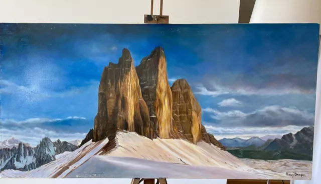 3 Cime di Lavaredo  Splendido Quadro olio su tela Misure 140 x 60