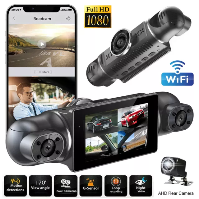 4-Channel WiFi Dash Cam Recorder HD 1080P Car Camera DVR Driving Video G-Sensor