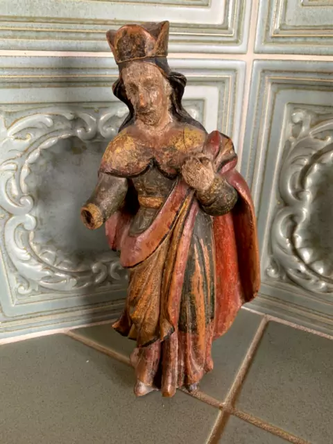 Vierge Madonne Statue Ancienne En Bois Polychrome  Xviii Art Populaire