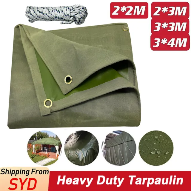 4 Sizes Army Heavy Duty Waterproof Canvas Tarp Tarpaulin Sun Blocked Dustproof